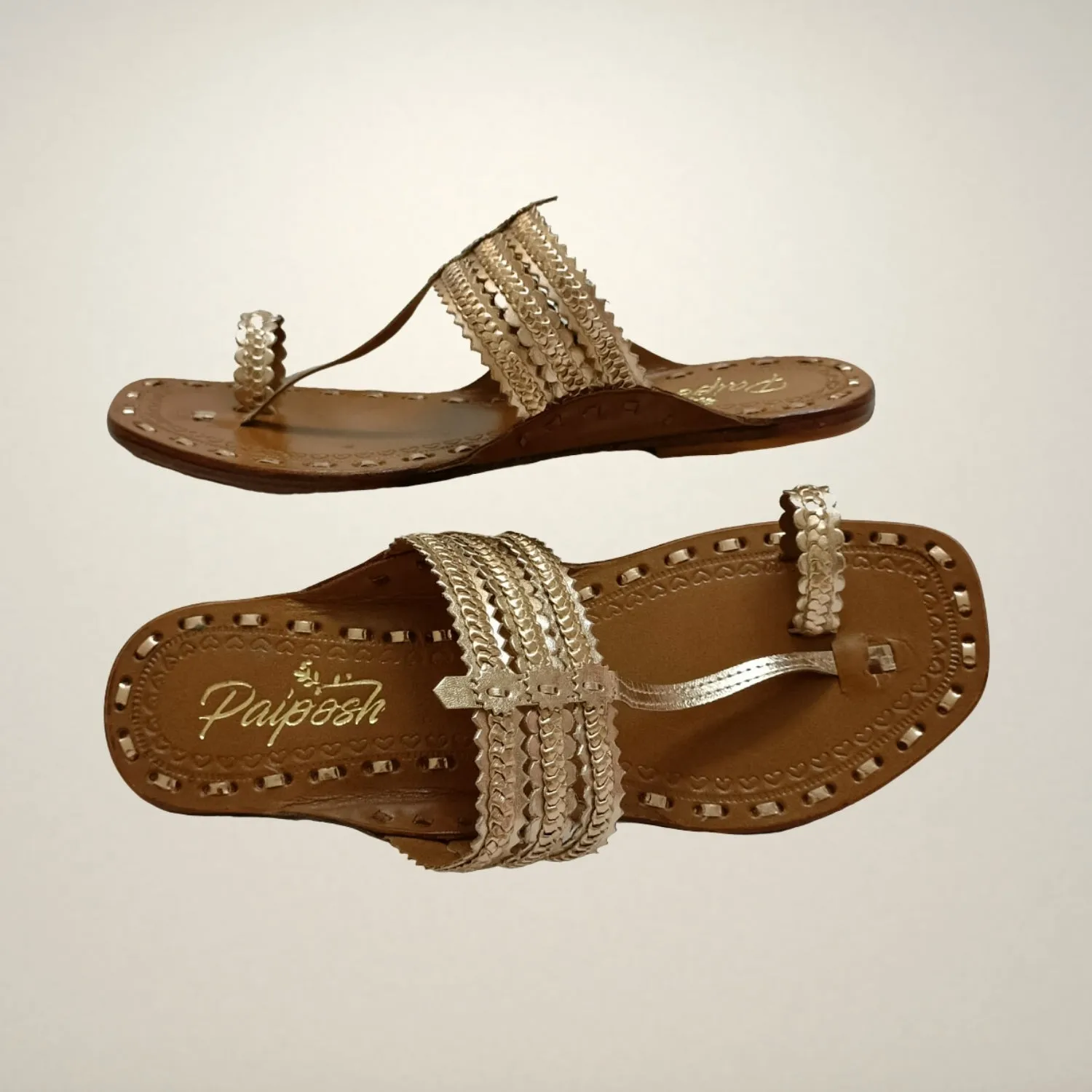 Rose Gold Kongri Kolhapuri Flats for Women | Hand Crafted | Comfy Day Wear