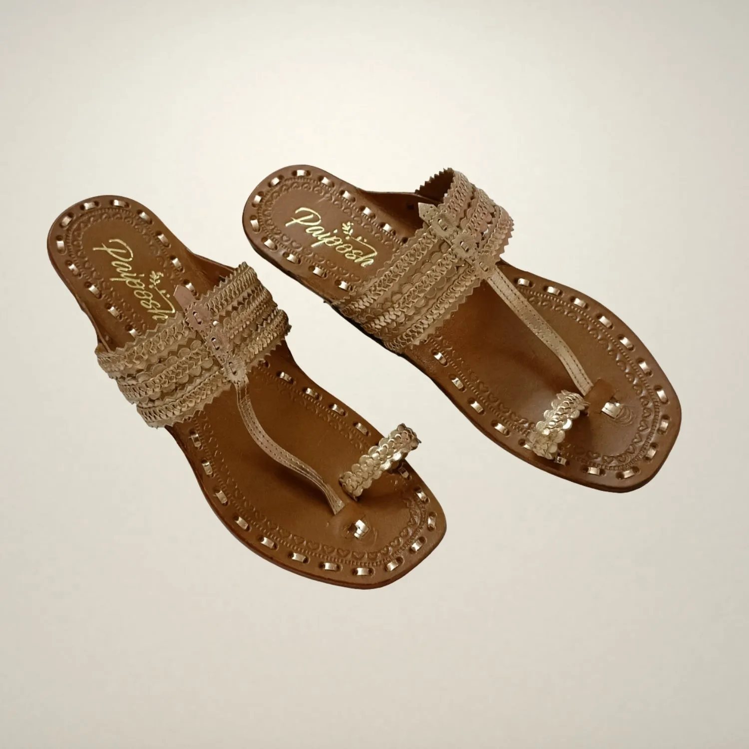 Rose Gold Kongri Kolhapuri Flats for Women | Hand Crafted | Comfy Day Wear
