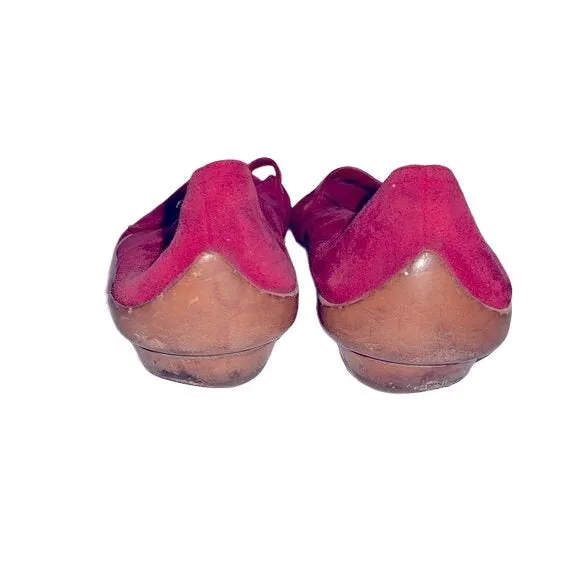 Salvadore Ferragamo Cranberry Red Suede Mary Jane Flats
