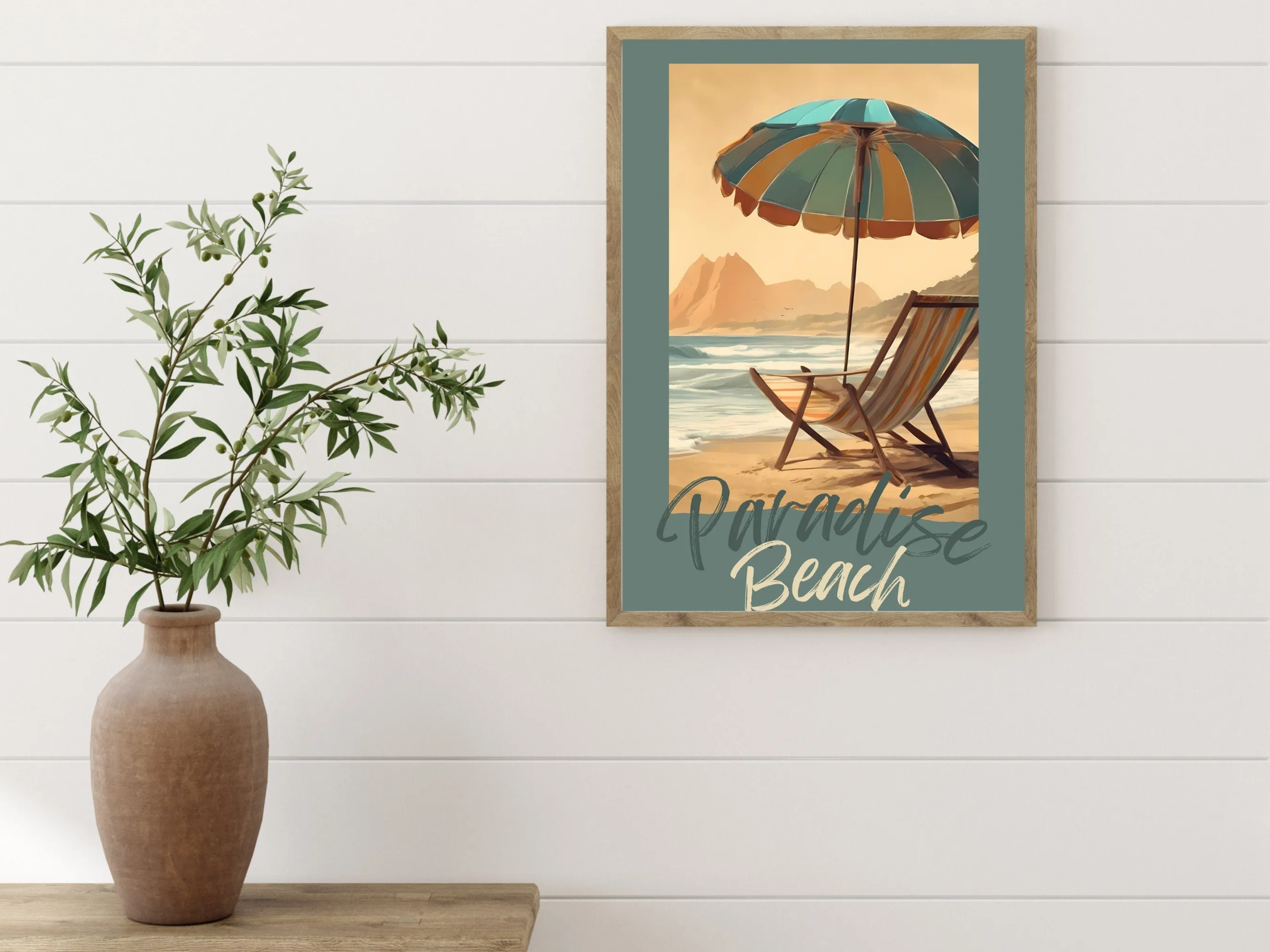 Tropical Beach Digital Print, Vintage Paradise Beach Poster, Coastal Wall Art, Instant Download