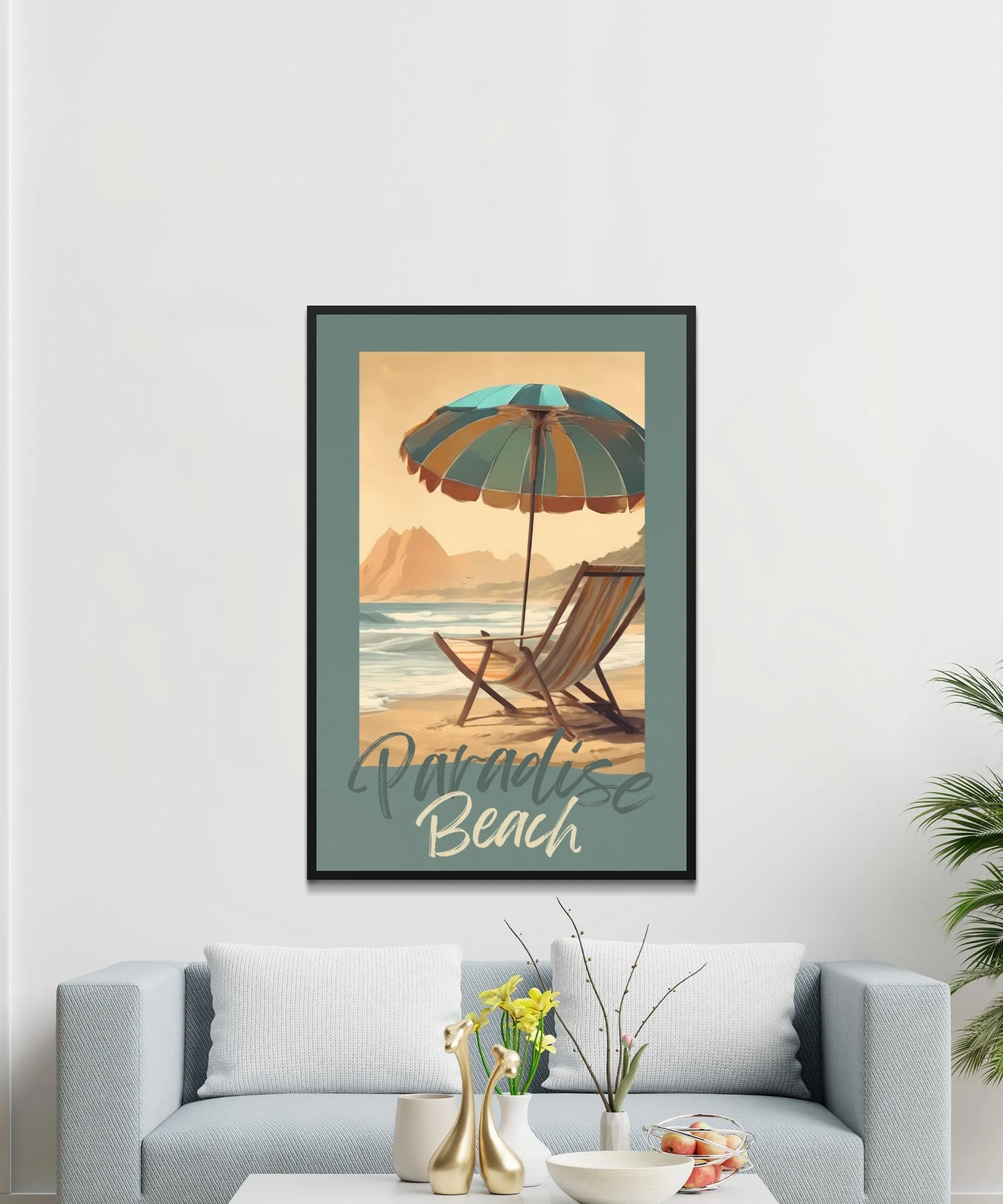 Tropical Beach Digital Print, Vintage Paradise Beach Poster, Coastal Wall Art, Instant Download