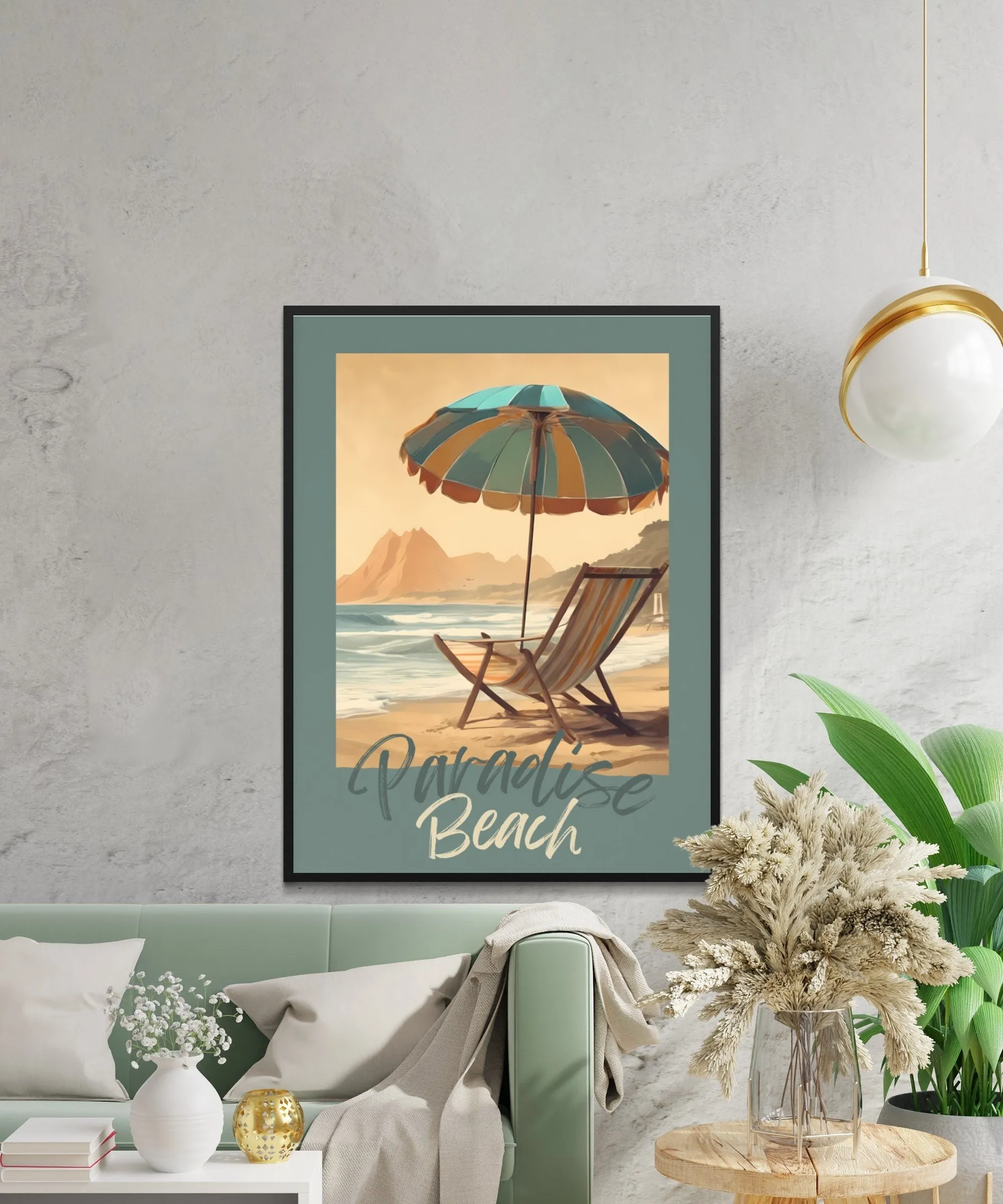 Tropical Beach Digital Print, Vintage Paradise Beach Poster, Coastal Wall Art, Instant Download